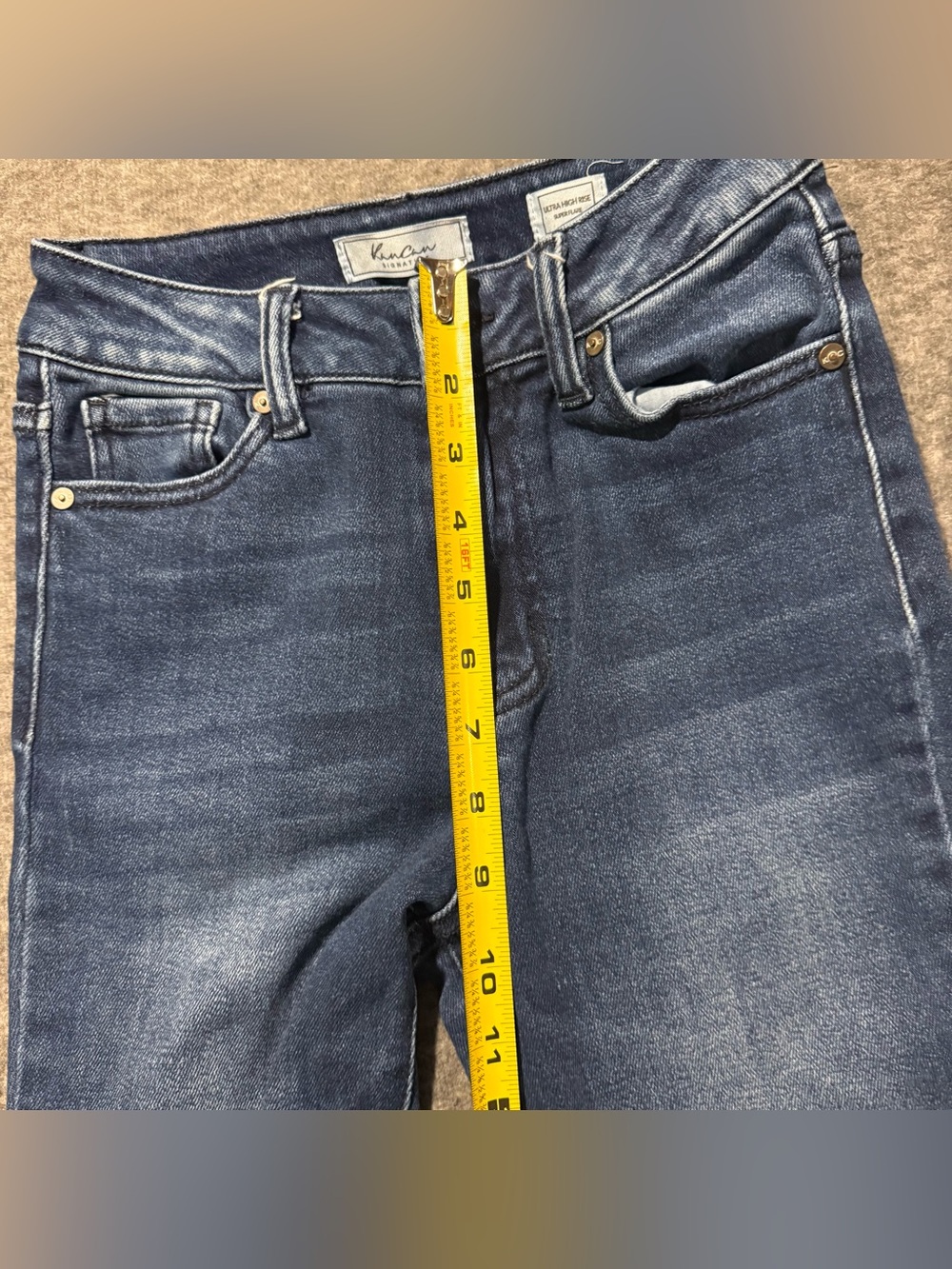 KanCan Ultra High Rise Super Flare Jeans Womens 23 (inseam 32) blue Fray Hem - Picture 9 of 13